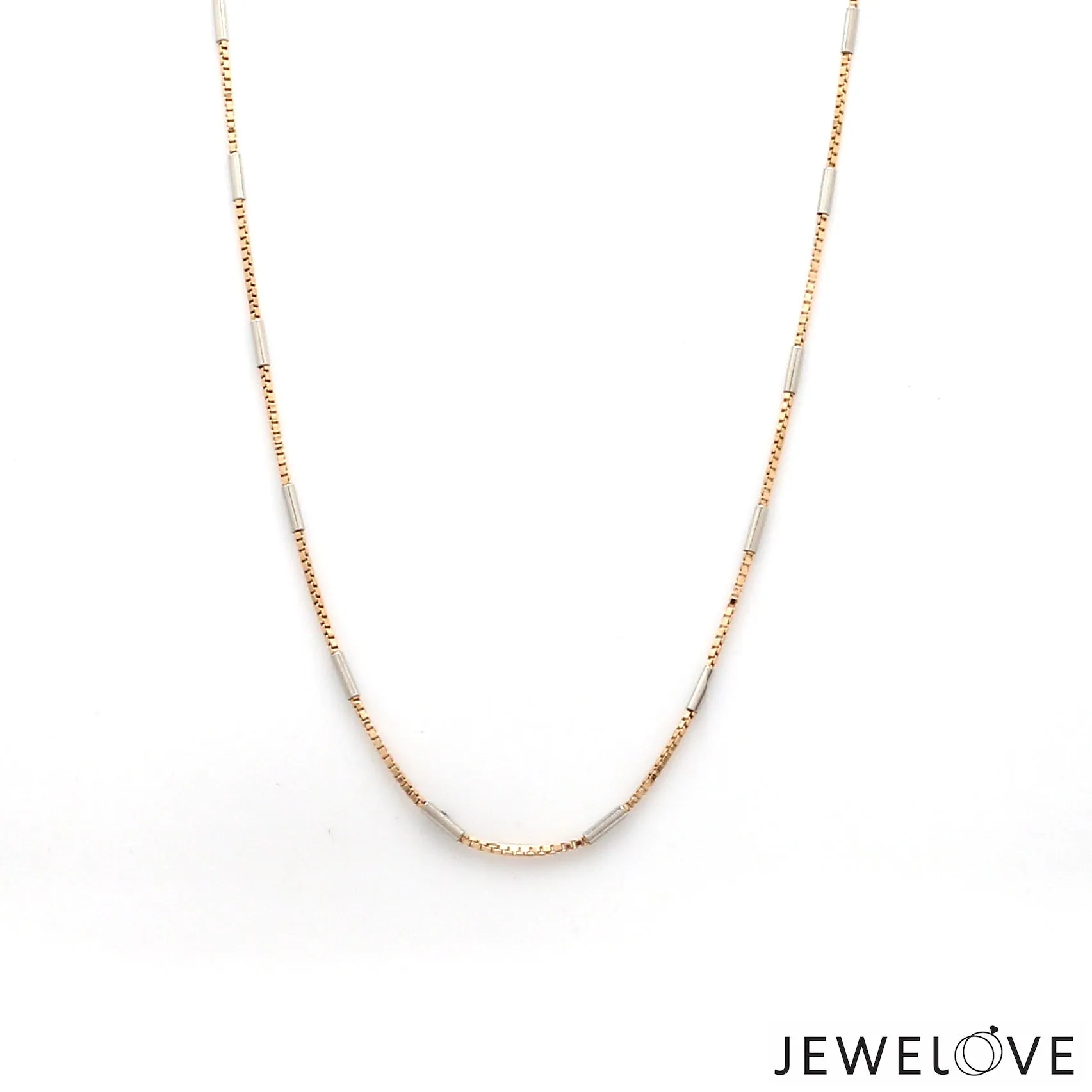 1.25mm Japanese Rose Gold Box Chain with Platinum Roller Links  for Women JL PT CH 1261