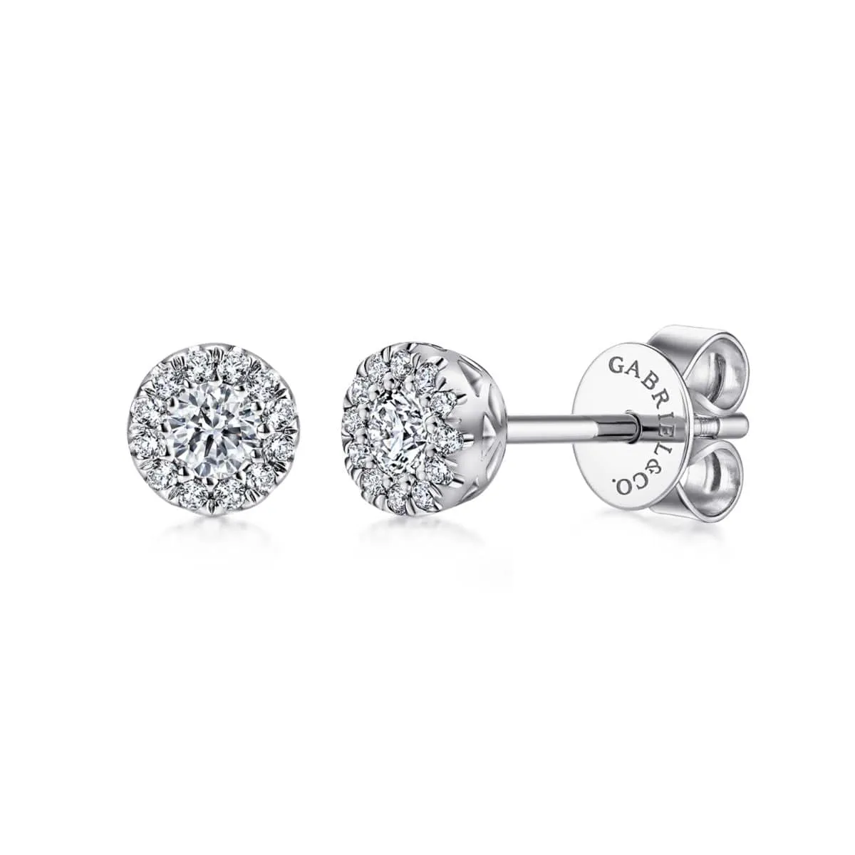 14K White Gold Diamond Halo Stud Earrings - EG11812W45JJ