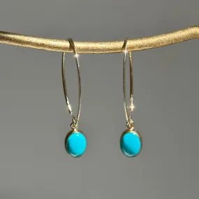 14KT Yellow Gold Oval Turquoise Theader Oval Wire Earrings