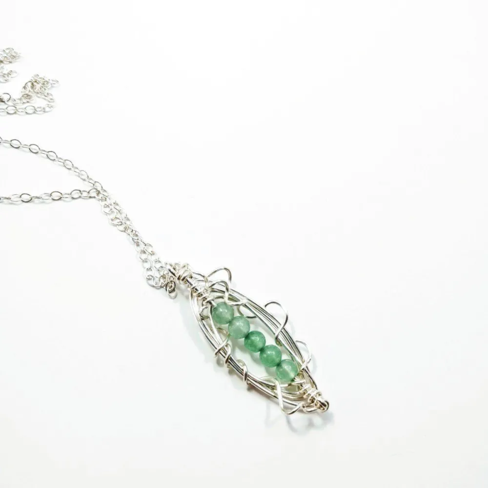 5 Peas In A Pod Sterling Silver Wire Wrapped Gemstone Necklace