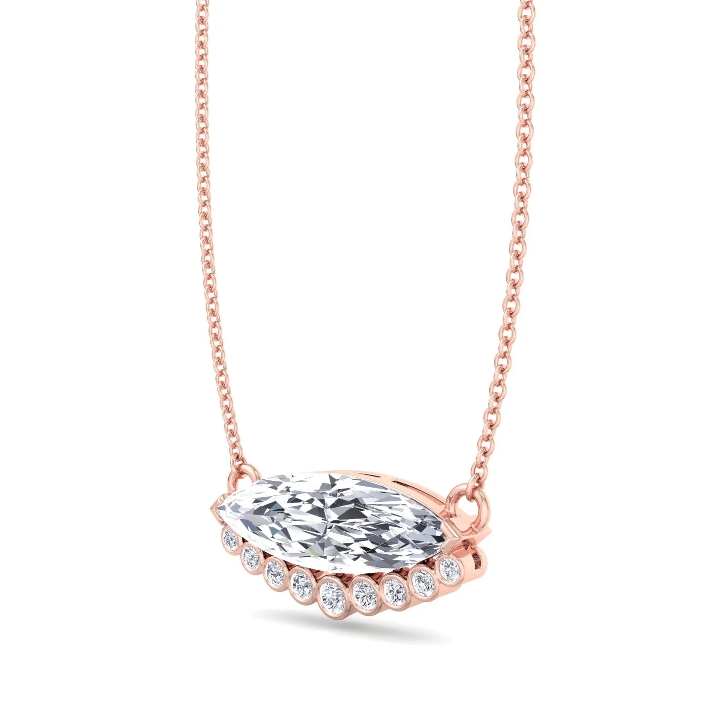 Amora - Marquise Shape Diamond Pendant with Bezel Set Round Diamonds