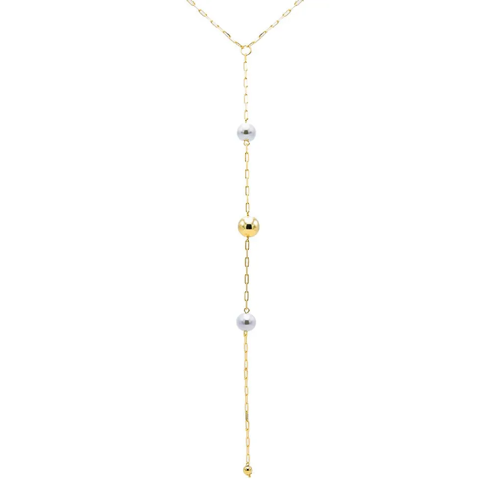 Ball X Pearl Lariat Necklace