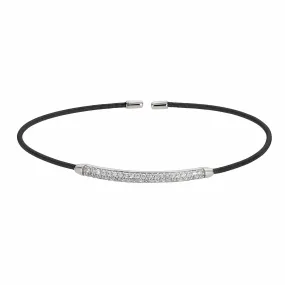 Black Rhodium Finish Sterling Silver Single Cable Cuff Bracelet - LL7005B-BR/RH