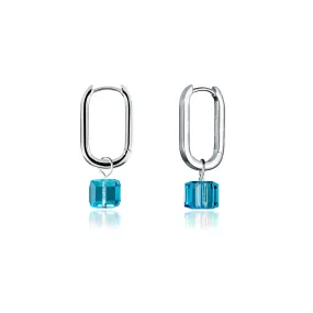 Disney Stainless Steel 14ct White Gold Plated tessract Blue Crystal Drop Earrings