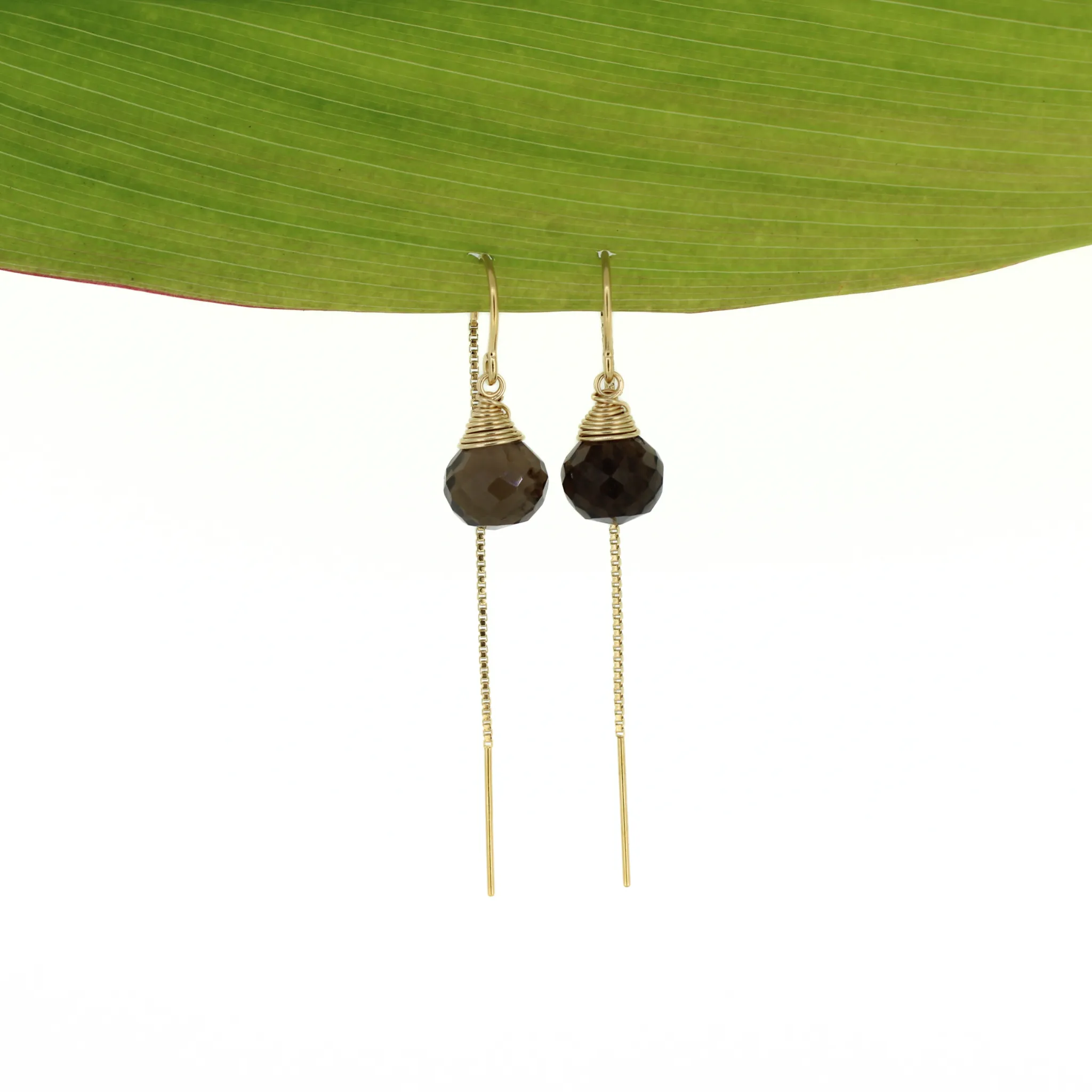 Gold Fill Smokey Quartz Short Threader Earrings
