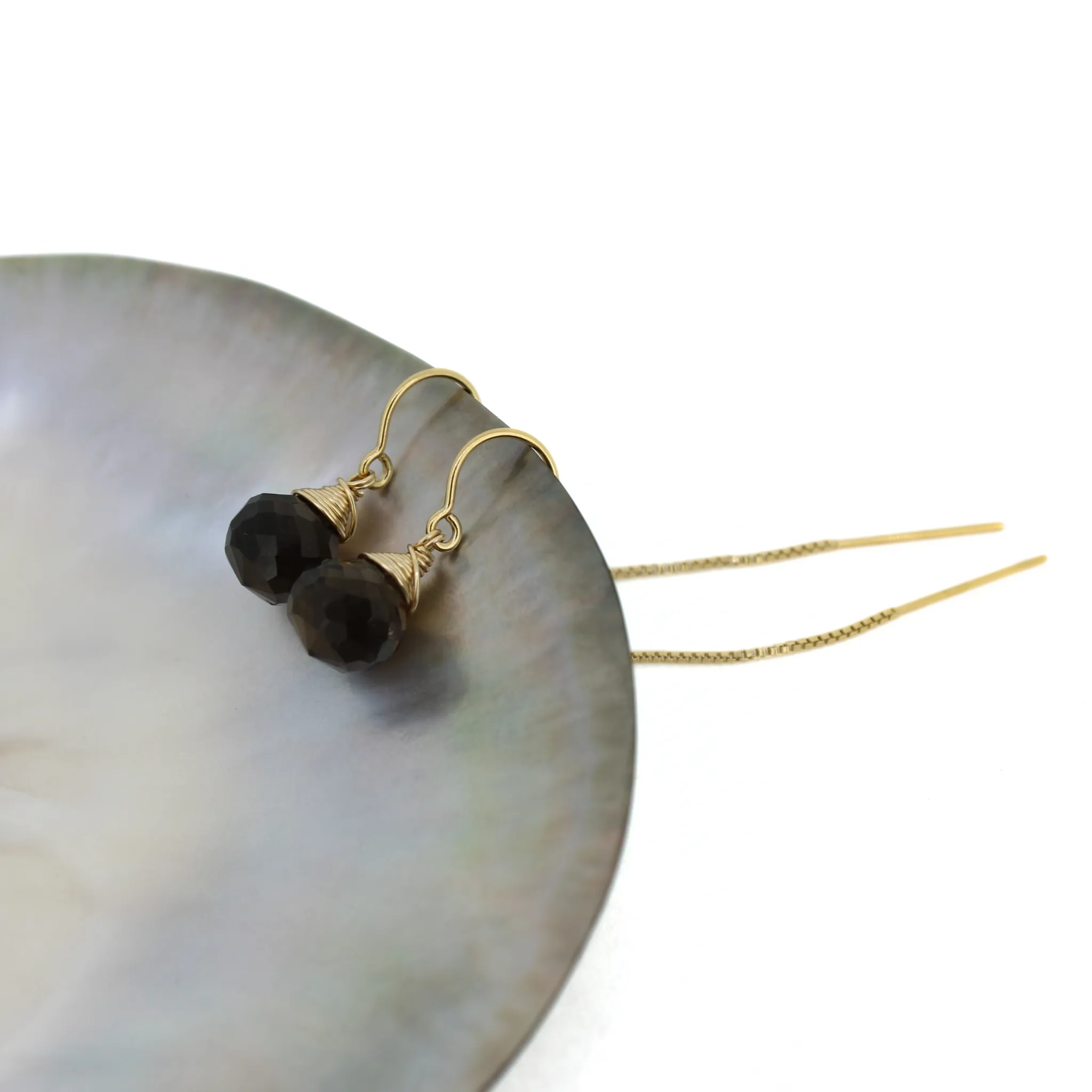 Gold Fill Smokey Quartz Short Threader Earrings