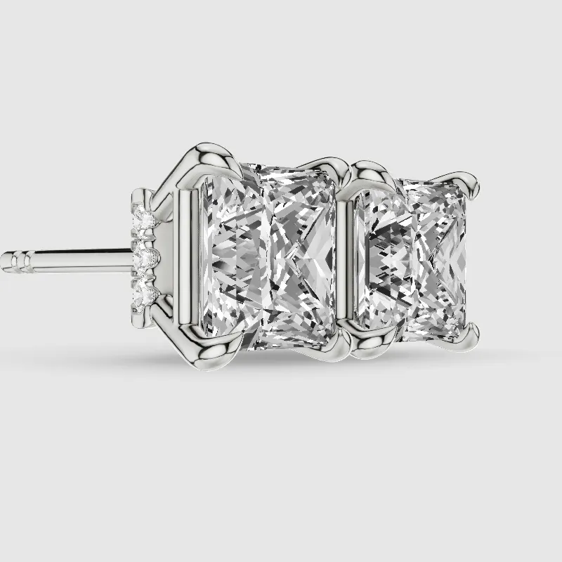 Hidden Halo Solitaire Lab Grown Diamond Studs-Princess