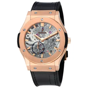 Hublot Classic Fusion Ultra Tin Automatic Skeleton Dial Black Leather Men Watch 545.OX.0180.LR