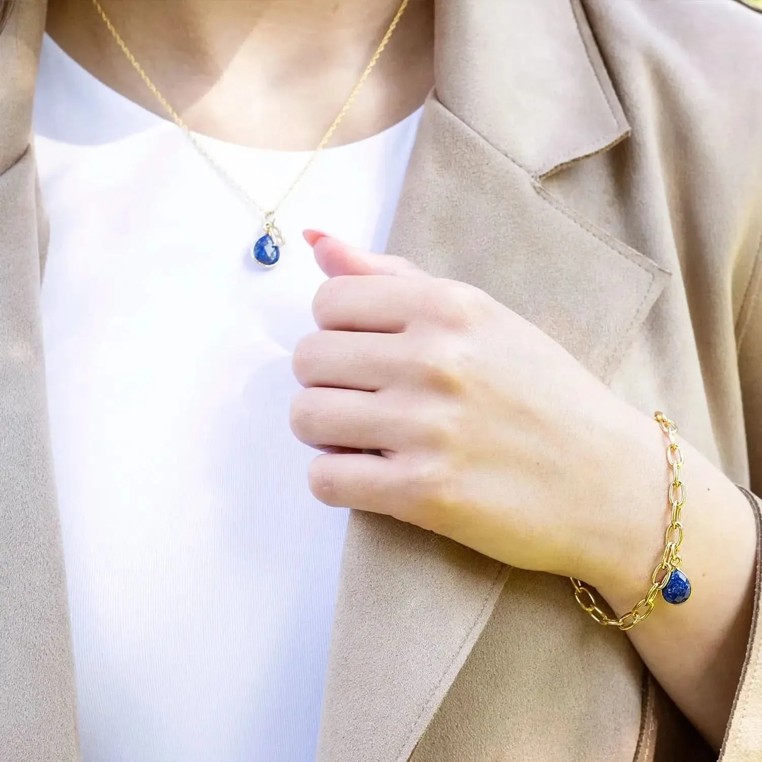 Lapis Lazuli Charm Necklace in Gold September Birthstone