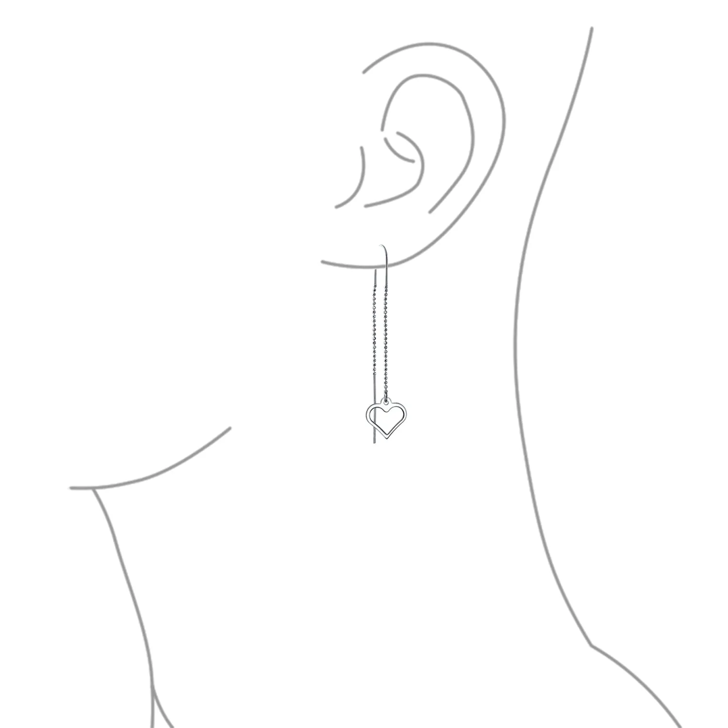 Long Linear Heart Chain Dangle Earrings 925 Sterling Silver Threader U Hook