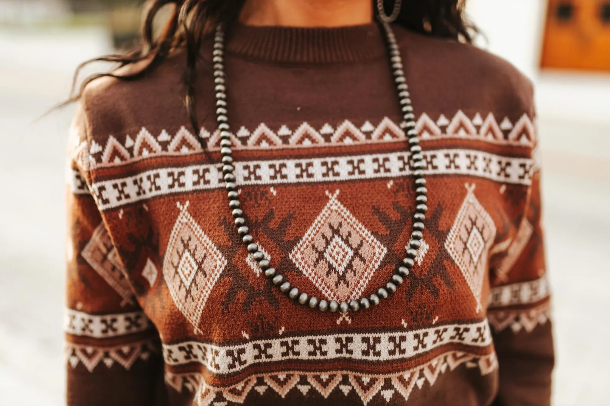Long Silver Pearl Necklace