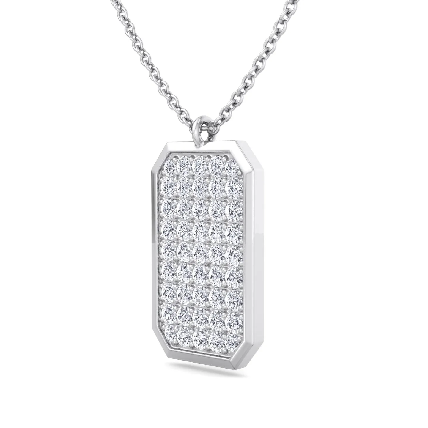 Natural Diamond Dog Tag Pendant Necklace