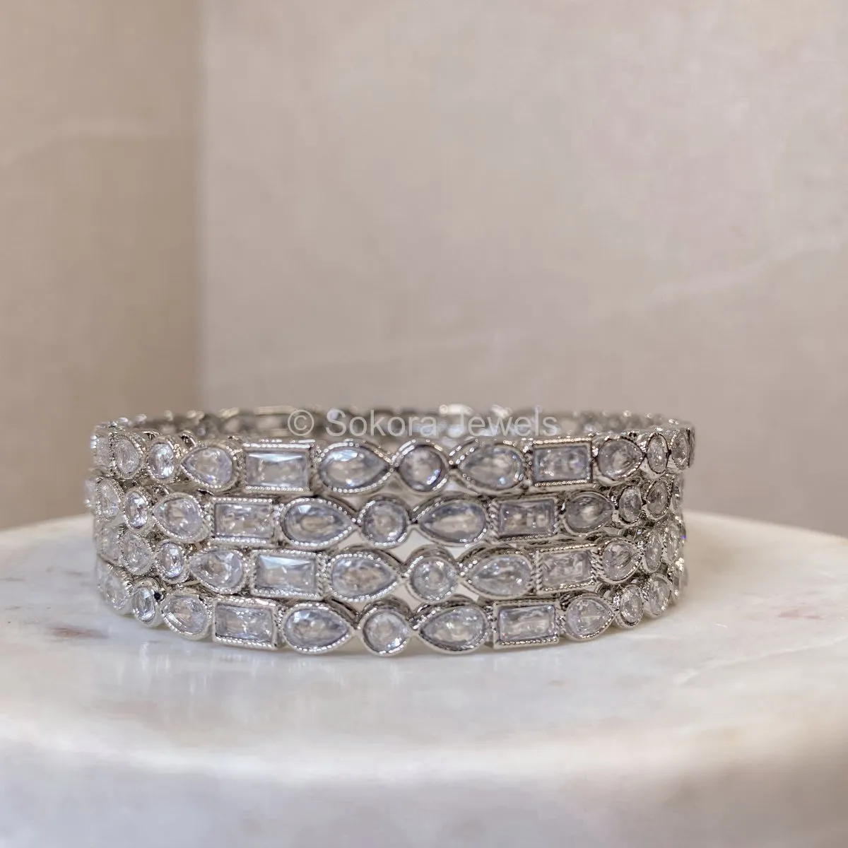 Nazia Zircon Bangles - Silver