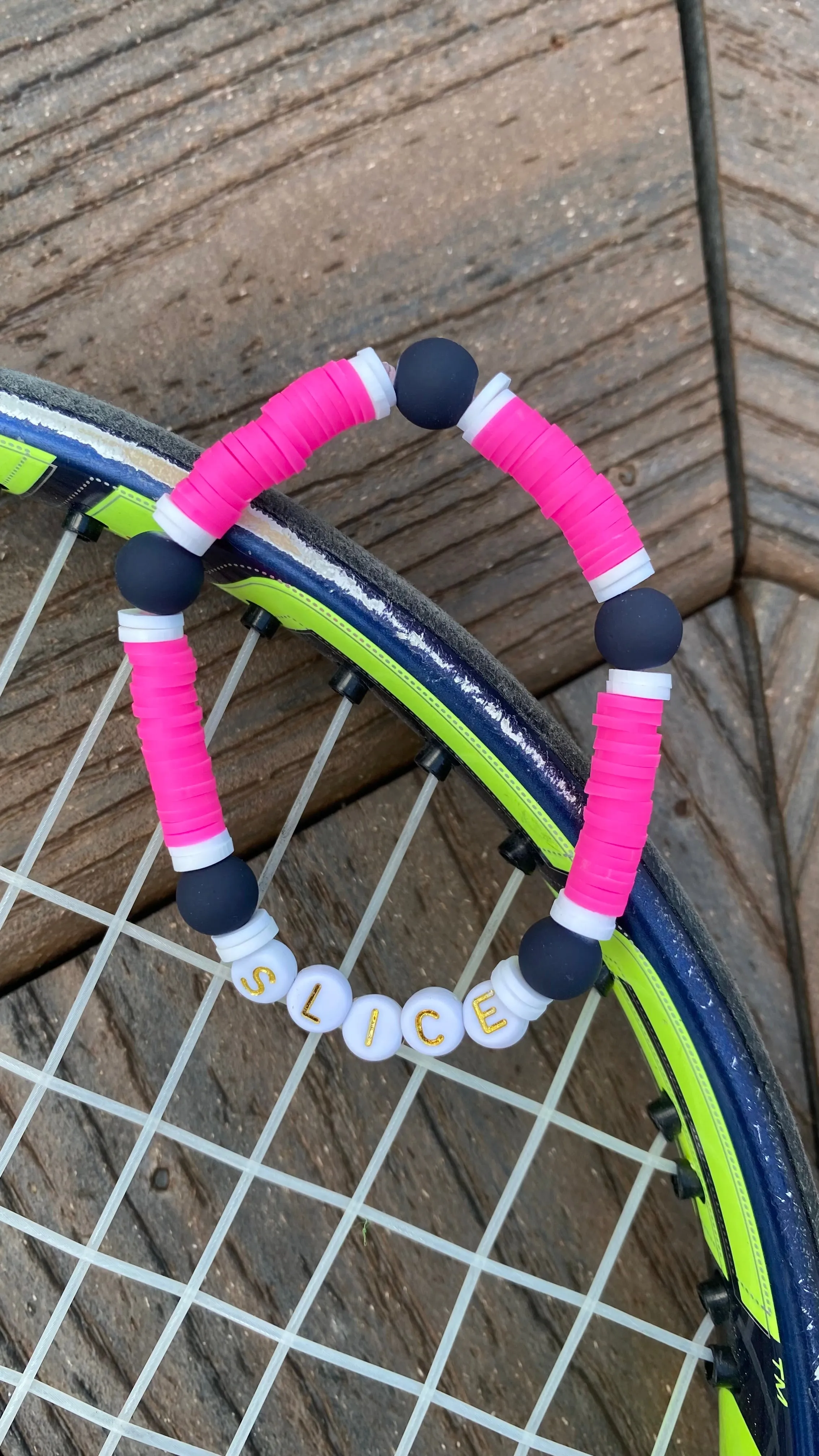 "Love Ace Ad In Slice" Tennis Terms Navy Pink Beaded Bracelets