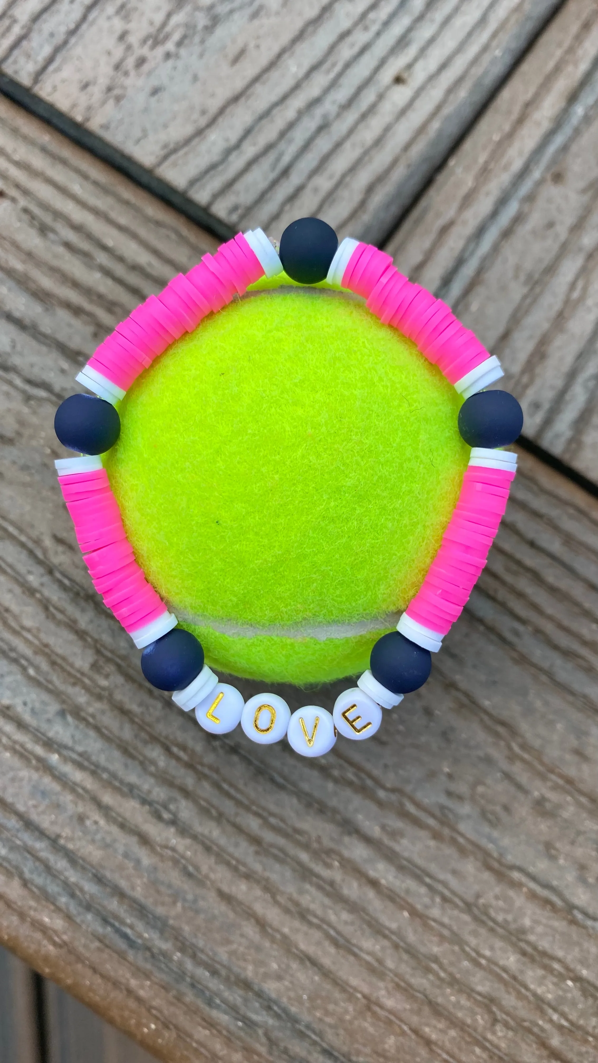 "Love Ace Ad In Slice" Tennis Terms Navy Pink Beaded Bracelets