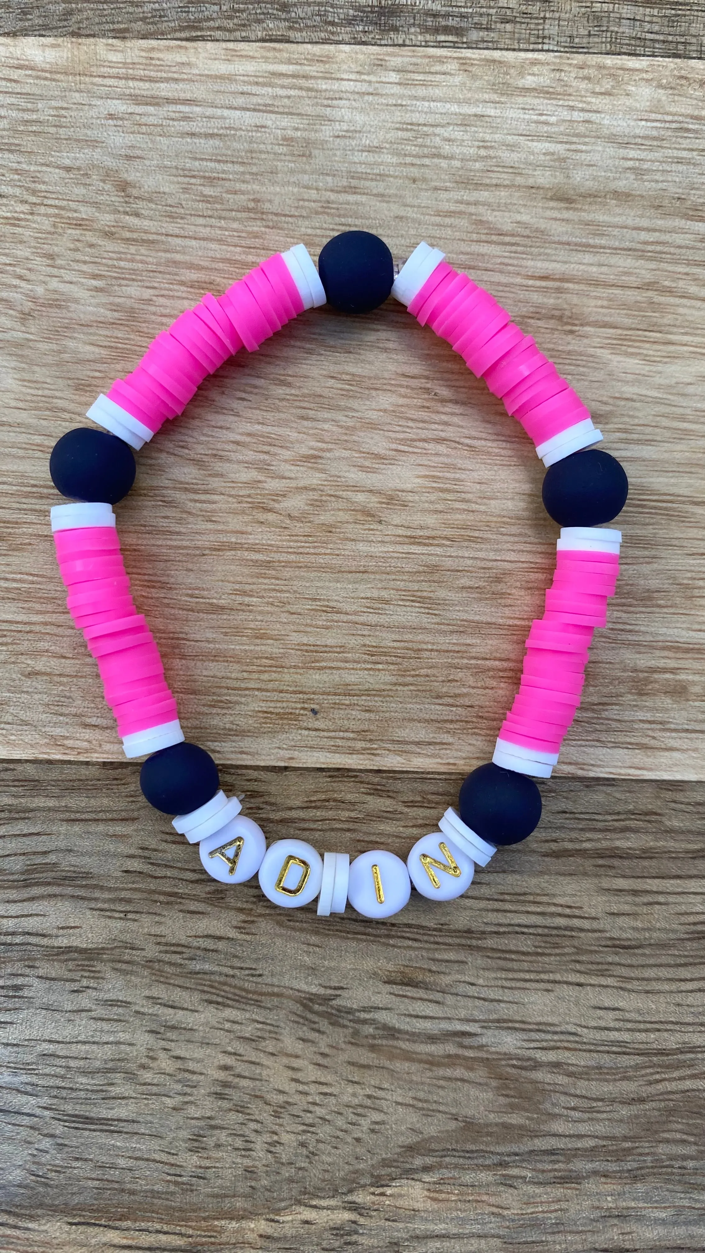 "Love Ace Ad In Slice" Tennis Terms Navy Pink Beaded Bracelets