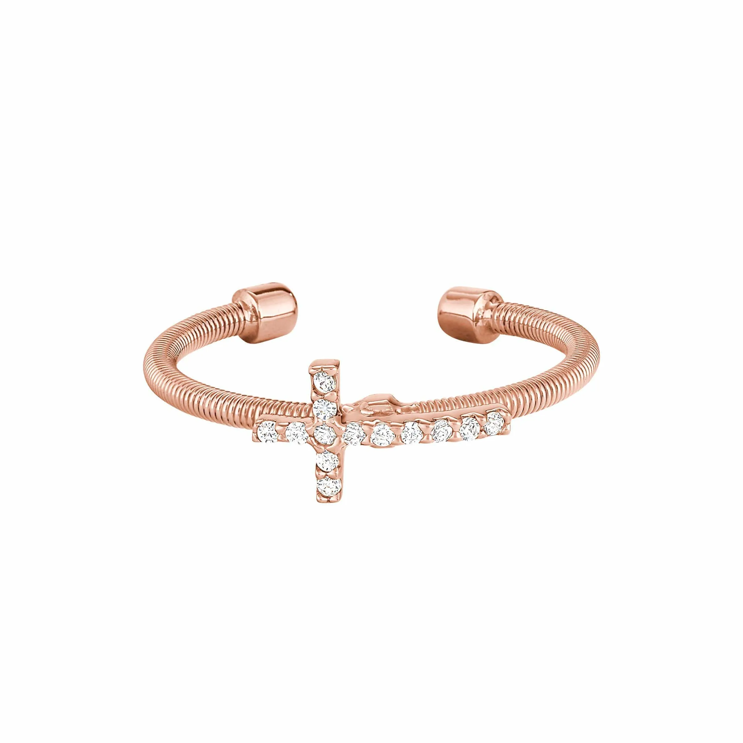 Rose Gold Finish Sterling Silver Cable Cuff Cross Ring - LL7056R-RG