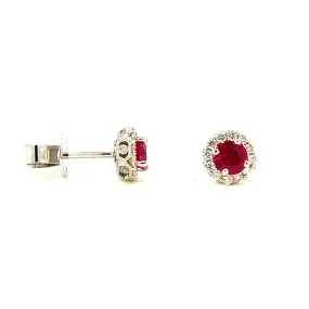 Ruby Diamond Halo Stud Earrings