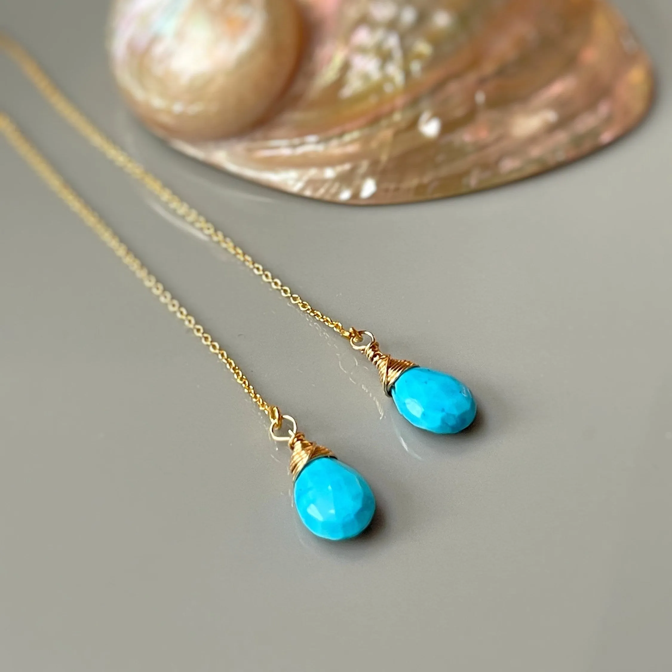 Turquoise Threader Earrings in Gold, Sterling Silver