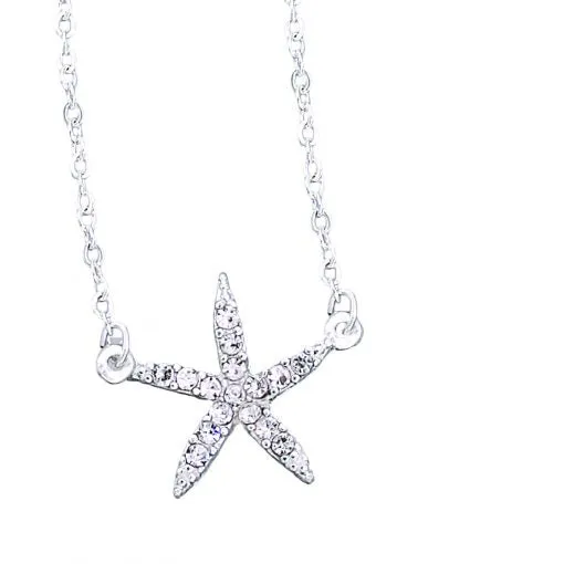 VivaLife Thin Rhinestone Starfish Necklace- 16"